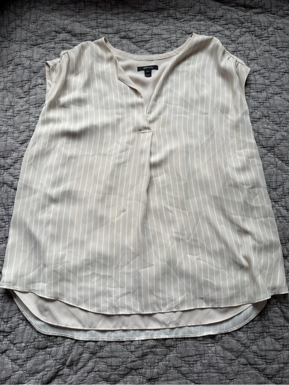 RW&CO. Cream and White Pinstripe Cap-Sleeve Blouse
